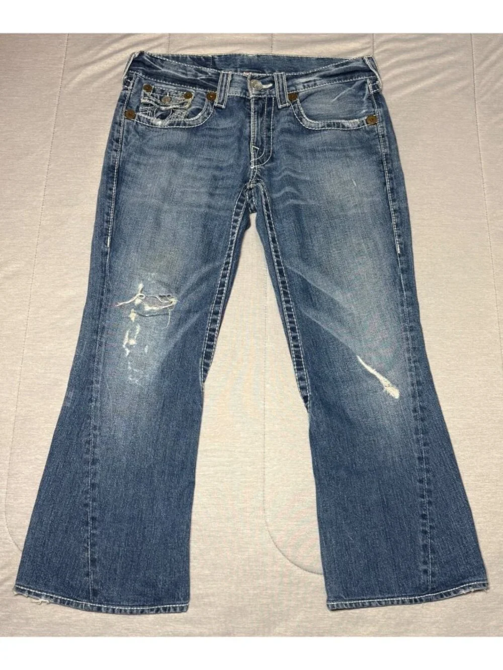 True Religion Mens Distressed Blue Denim Jeans Size 34 Section Joey Big T RN#112
